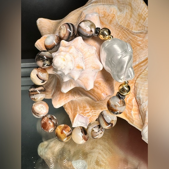 KING TROCHUS SHELL + BARROQUE SHELL PEARL NATURAL BRACELET size 7”” - Picture 4 of 12